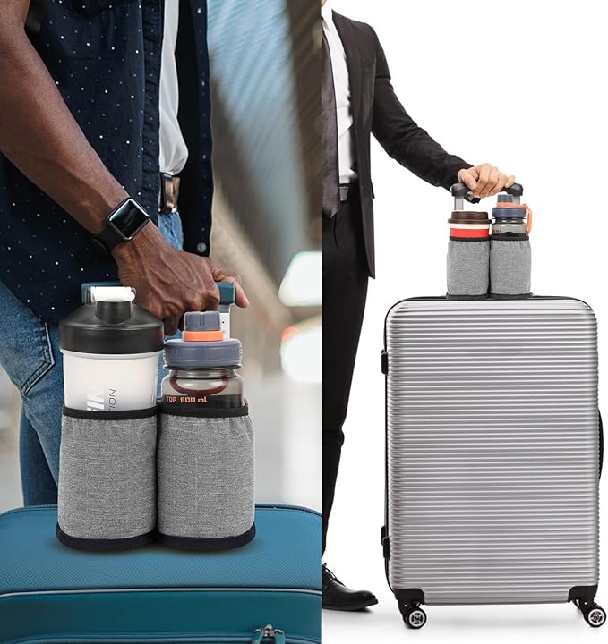 Luggage Cup Holder for Suitcases Free Hands, Travel Accessories, Luggage Cup Caddy Gifts, Beverage Holder, Universal Luggage Accessories for Flight Attendants, Business Travelers, Grey