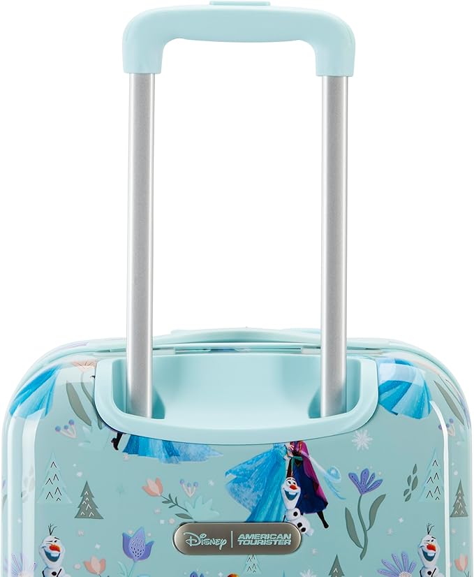 American Tourister Disney Frozen Carry-On Luggage - Airline Approved, Durable Hardshell with Favorite Frozen Characters - Roll Confidentially with Spinner Wheels & Colorful Adjustable Handle