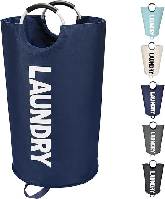 125L X-Large Laundry Basket, Freestanding Tall Clothes Hamper, Collapsible Laundry Bag, Dark Blue