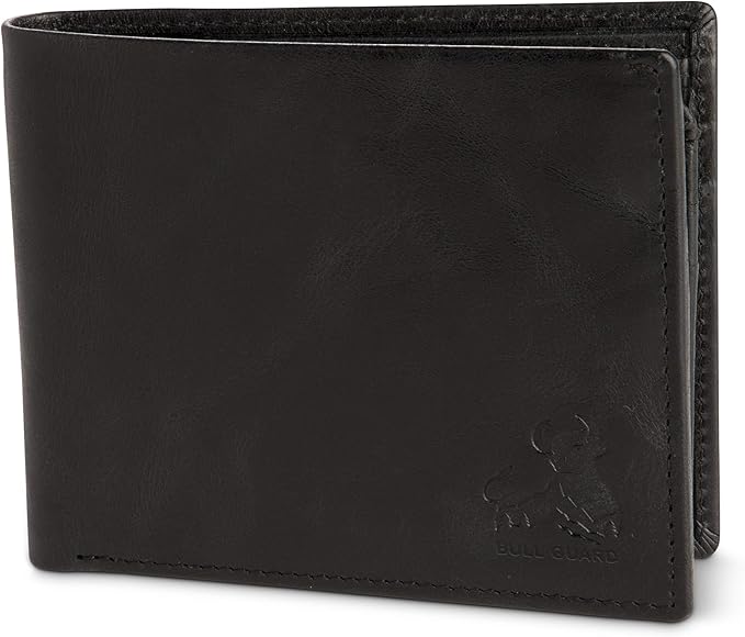 BULL GUARD Vintage Black Leather Wallet for Men RFID Blocking Bifold With ID Secure and Durable Extra Capacity Billfold with 11 Credit Cards