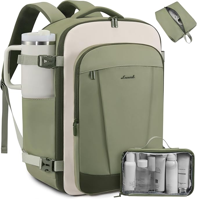 LOVEVOOK 50L Travel Backpack for Women & Men, Airline Approved Carry On Backpack, TSA Personal Item Bag fits 18.0 Inch Laptop, Waterproof Weekender Overnight Bags Suitcase for Work, Light Green