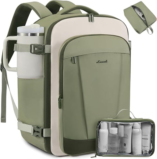 LOVEVOOK 40L Travel Backpack for Women & Men, Airline Approved Carry On Backpack, TSA Personal Item Bag fits 17.3 Inch Laptop, Waterproof Weekender Overnight Bags Suitcase for Work, Light Green