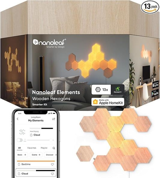 Nanoleaf Elements Hexagon Lights, Smart RGBW LED Wall Light Panels, 13 PK | Compatible with Alexa Google Assistant, Home Wall Decor for Living Room with Music Sync, Smarter Kit