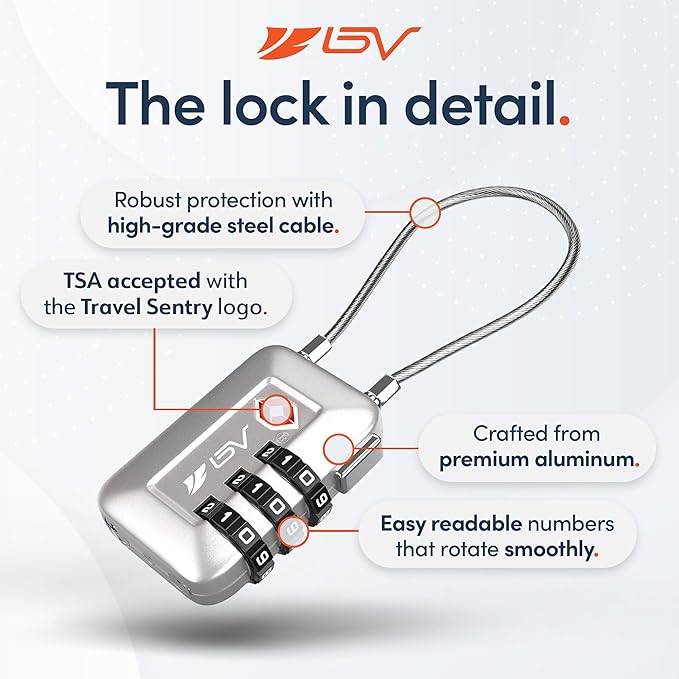 TSA Accepted Luggage Travel Lock, Set-Your-Own Combination Lock for School Gym Locker, Luggage Suitcase Baggage Locks, Filing Cabinets, Toolbox, Case (Silver, 2 Pack)