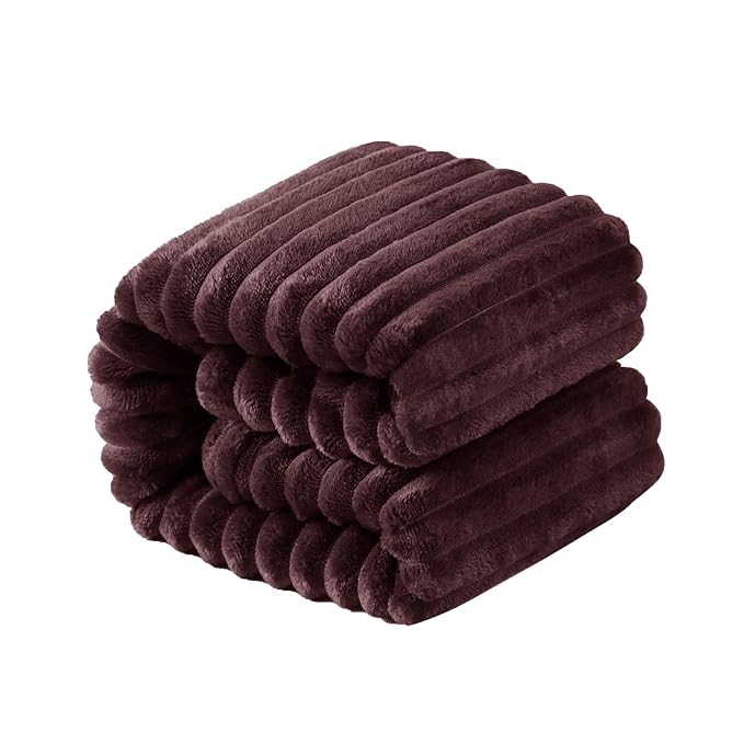 NTBAY Plush Flannel Twin Bed Blanket, 60X80 Inches Soft and Warm Lightweight Blanket with Striped Texture Bed Blanket for Couch Sofa Bed All Seasons, 60"x80", Brown