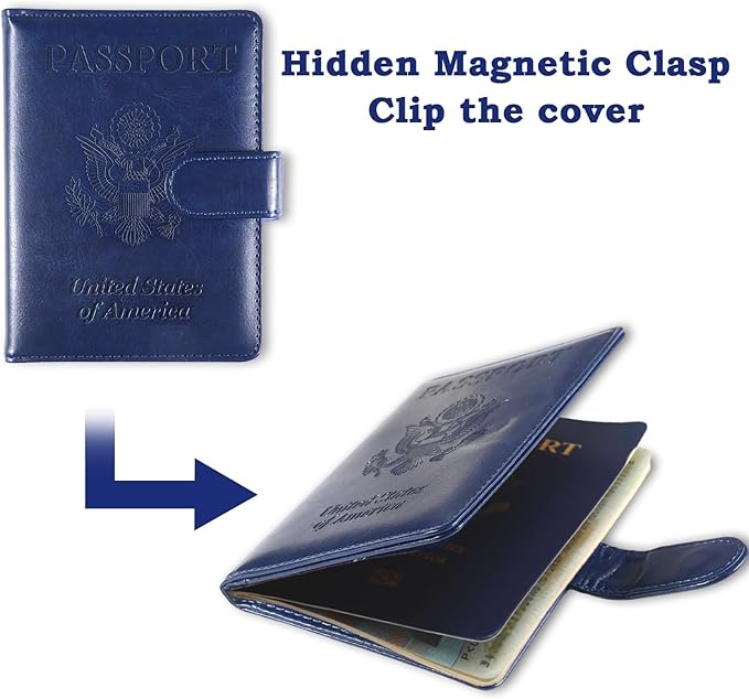 Sizobi Passport Holder for Travel,RFID Passport Cover Wallet for Women Men,Leather Passport Book Card Holder Case for International Travel Must Haves Accessories,Cruise Ship Essentials Gifts,Dark Blue