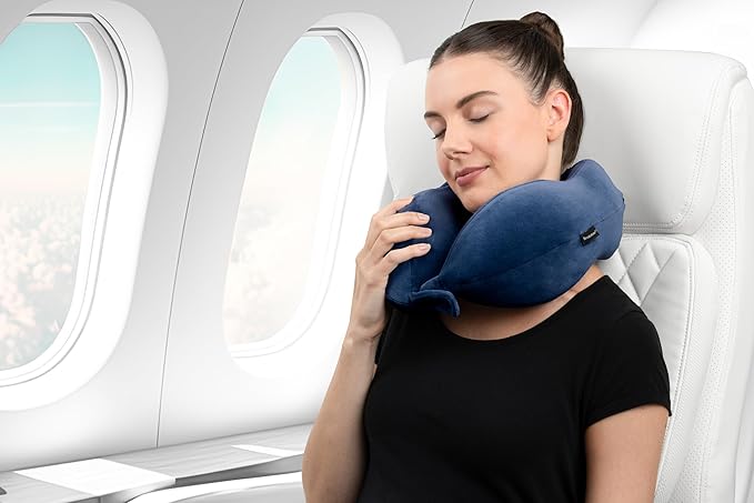 Brookstone Neck Travel Pillow - Lightweight Contoured Memory Foam Stuffable Travel Neck Pillow for Sleeping, Car, & Airplane, Size One Size, Blue