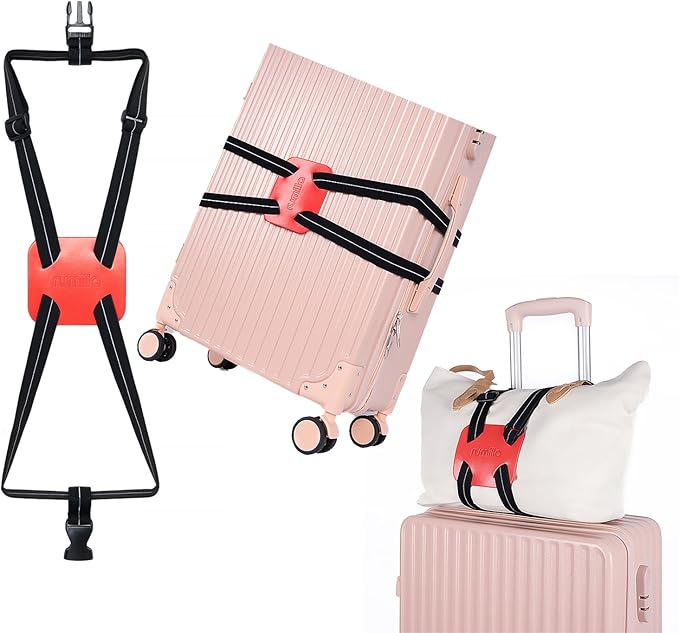 Luggage Straps for Suitcases, Travel Accessories to Connect Two Suitcase, Add A Bag Luggage Strap for Carry On Luggages Adjustable Buckle Belt (Black/Red-1pcs)