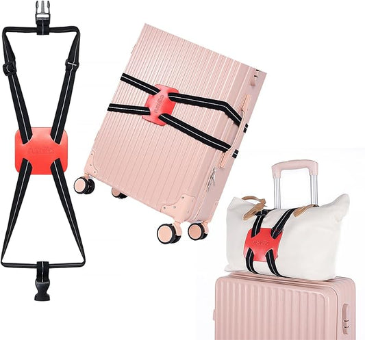 Luggage Straps for Suitcases, Travel Accessories to Connect Two Suitcase, Add A Bag Luggage Strap for Carry On Luggages Adjustable Buckle Belt (Black/Red-1pcs)