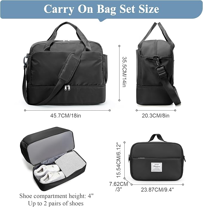 Travel Duffel Bags for Women, Carry-on Overnight Weekender Bag with Wet Pocket & Toiletry Bag, For Spirit Airlines 18x14x8 Personal Item Bag