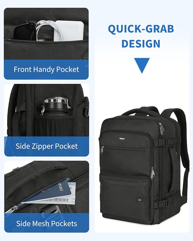 WANDF Travel Backpack For Spirit Airlines Personal Item Bag 18x14x8 with Wet Pocket, 17 Inch Laptop Backpack for Men Women（Black）