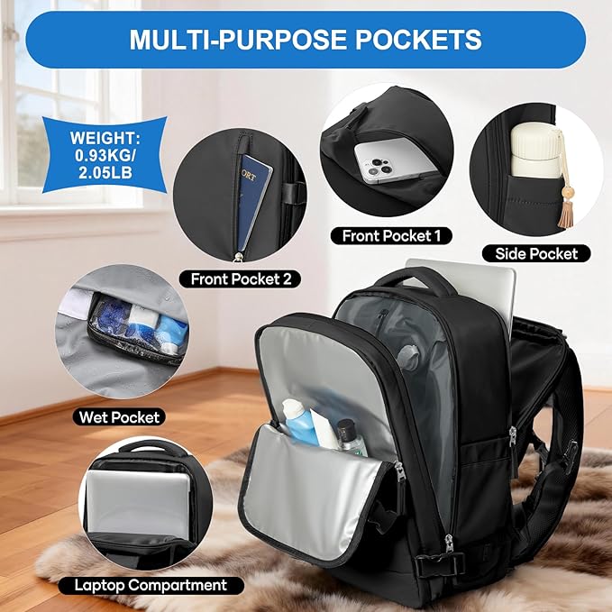 coowoz Vacuum Travel Backpack With Pump For Women Men Airline Approved,Carry On Backpack,Large Hiking Laptop Backpacks Waterproof Outdoor Sports Rucksack Casual Daypack Backpacks