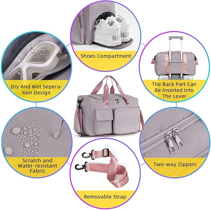 FIORETTO Women's Gym Duffle Bag with Shoes Compartment, 30L Capacity, Ideal for Travel, Gym, Sports, Duffel, Weekender
