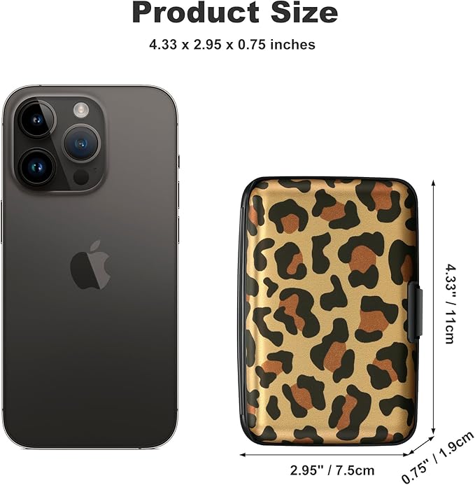 ELFISH Mini RFID Aluminum Wallet Credit Cards Holder Business Card Case Metal ID Case for Men Women（Leopard