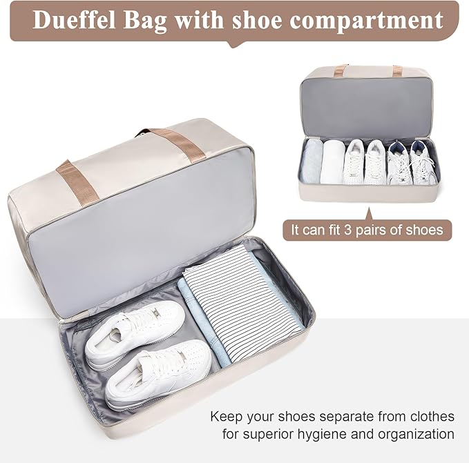 Extra Large Travel Duffle Bag with Shoe Compartment & Toiletry Bag, XL Weekender Bags for Women, Carry On Overnight Bags for Gym Sports, Water-Resistant Hospital Bag for Labor and Delivery