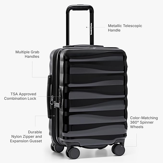 Traveler's Choice Edinburgh II Hardside Spinner Luggage, TSA Lock, Black, 3 Piece Set (21/25/29)