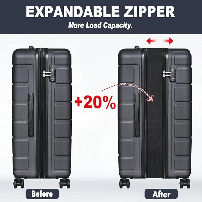 Explorer Lightweight Hardshell 20% Expandable 3-Piece Luggage Set with TSA Lock, Double Spinner Wheels, and Carry-On Suitcase, Grey