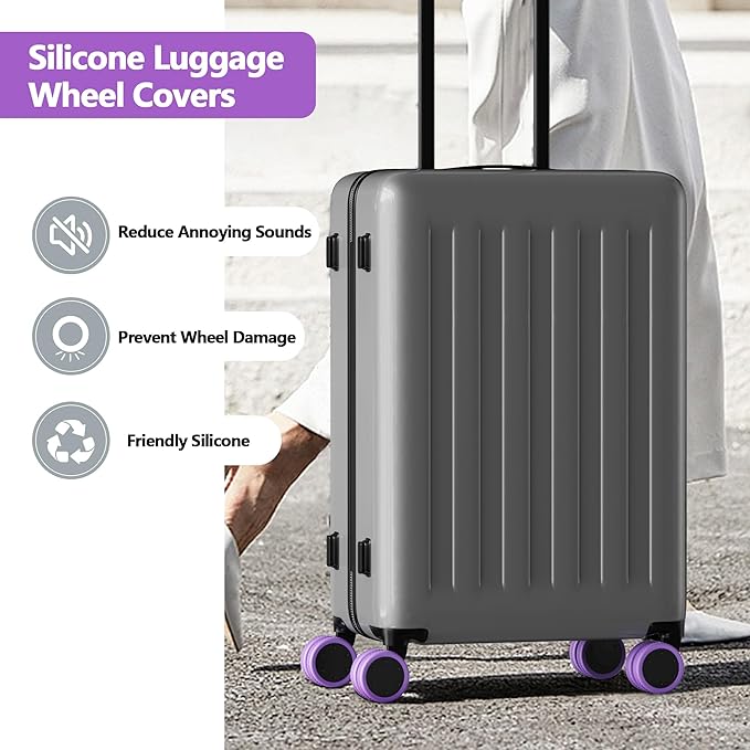 AWINNER 8 Pack Luggage Wheels Covers - Silicone Luggage Wheel Protector Covers for most 8 Spinner Wheel Suitcases or Office Chair Caster,Durable,Mute and Shock Absorption (Purple)