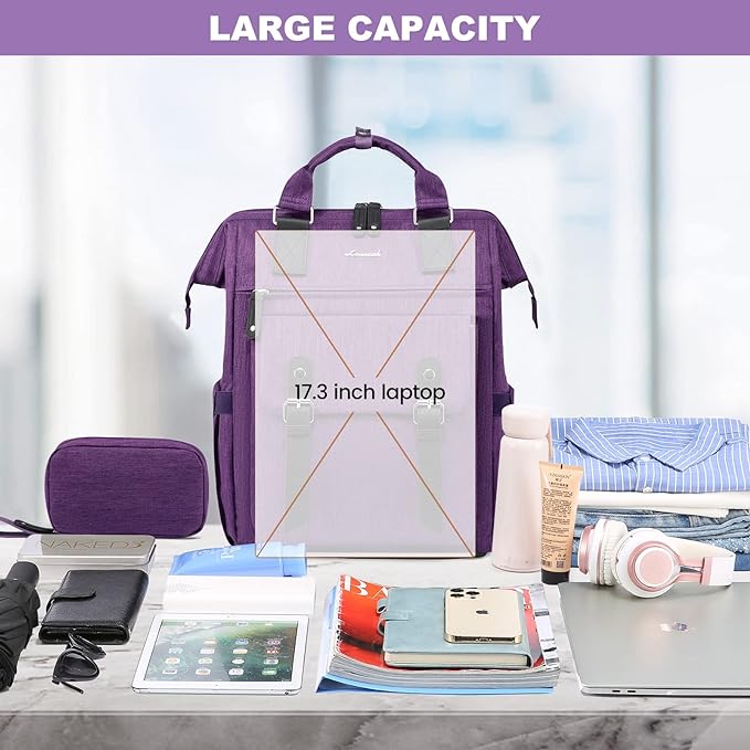 LOVEVOOK Laptop Backpack for Women Teacher Doctor Nurse Bags Work Backpack Purse Business Computer Bag, College Daypack, Anti-theft Travel Backpack with USB Charging Port, Dark Purple
