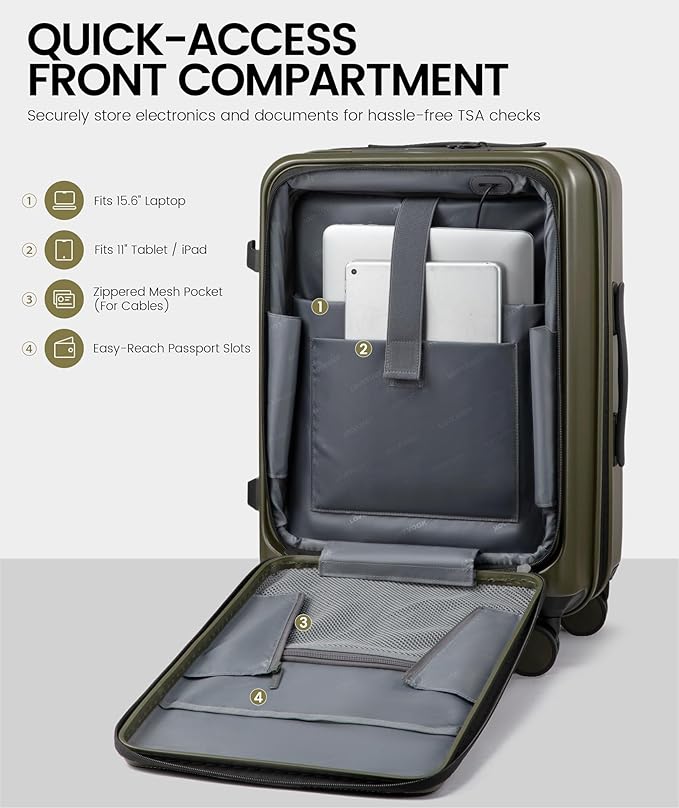LOVEVOOK Carry On Luggage 22x14x9 Airline Approved, Expandable Hard Shell Suitcase with Spinner Wheels, USB Charging Port & Front Pocket, PC Hardside Rolling Luggage with TSA Lock for Travel