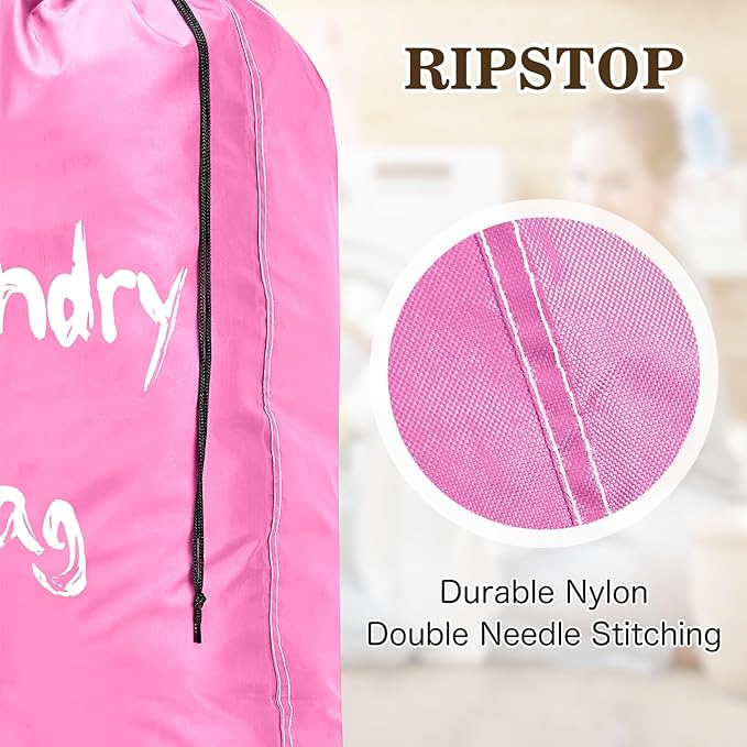 2 Pack XL Travel Laundry Bags for Dirty Clothes - Extra Large Heavy Duty Drawstring Laundry Bag Holds 4 Loads - Cruise Ship, Camping, Road Trip, Vacation Essentials Must Haves 2025(Pink + Pink)