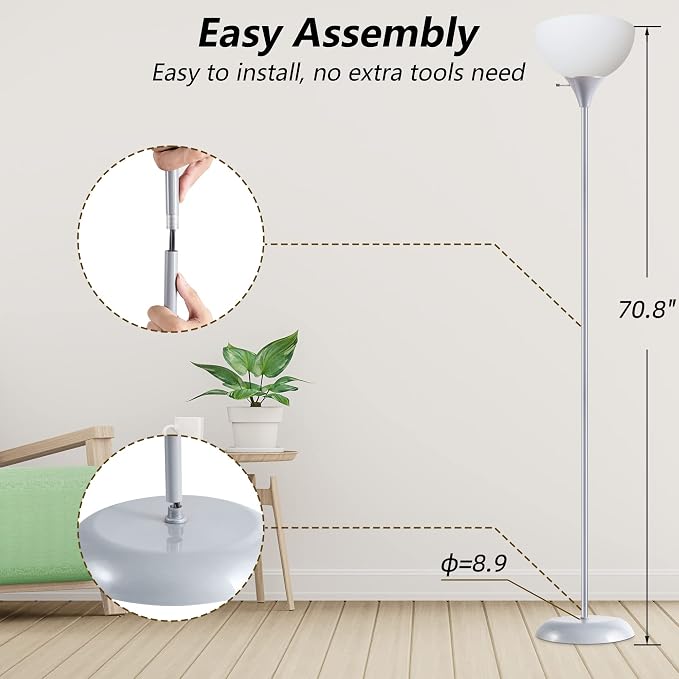 RISLG Floor Lamp, Standing Lamp, Modern Floor Lamps with Drop-Resistant White Lampshade, E26 Socket, Industrial Floor Lamp for Living Room Bedroom Study Office