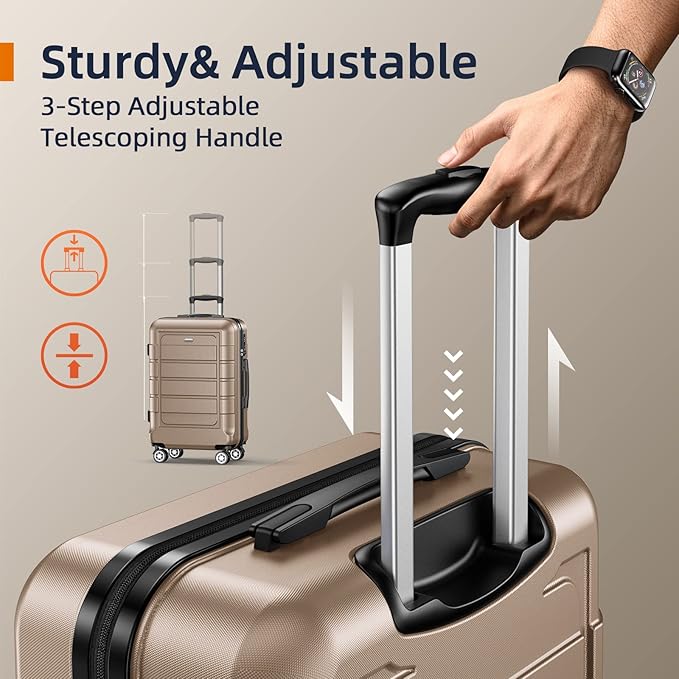 SHOWKOO Luggage Sets Expandable 100% PC Durable Suitcase Double Wheels TSA Lock 3pcs, Champagne