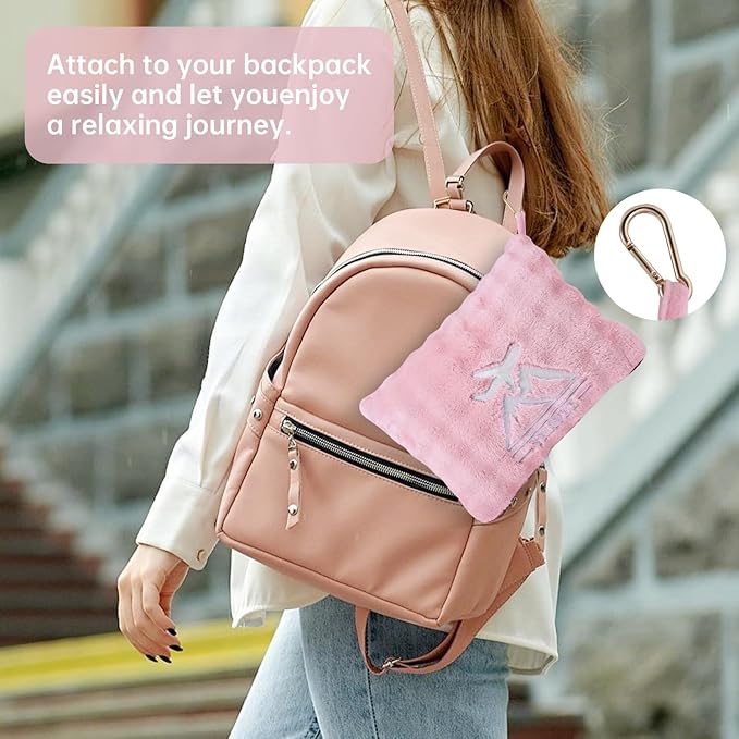 Travel Blanket and Pillow-2-in-1, Ultra-Soft&Compact, One-Piece Airplane Blanket with Hand Luggage Belt and Backpack Clip,Travelers Accessories Gifts, 61x43 Inches (Pink)