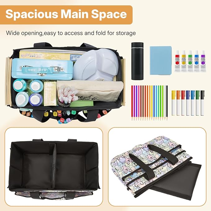Craft Organizer Tote Bag, Art Organizer, Craft Caddy with Multiple Pockets, Storage Bag for Sewing Tools, Art Supplies, Home and Office (Cat Print)