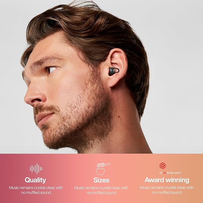 Hears One Ear Plugs for Noise Reduction - Patented Reusable Concert Earplugs, 20dB SNR Sound Reduction, Hypoallergenic for Musicians, Motorcycle and Sleeping with 4 tip Sizes - Silver Night