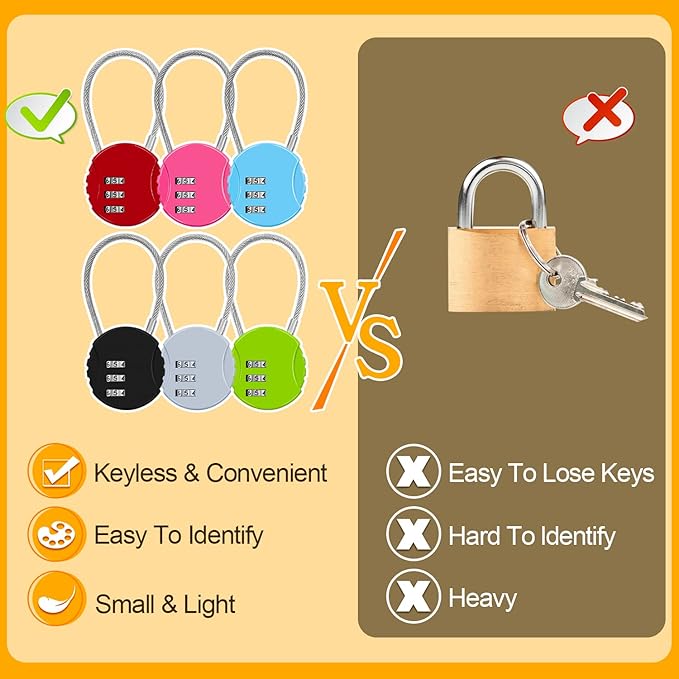 6 Pack Combination Padlock 3 Digit Luggage Lock Suitcase Lock, Outdoor Combination Lock Waterproof Small Lock for School, Gym Locker, Travel Bag (Multicolor)