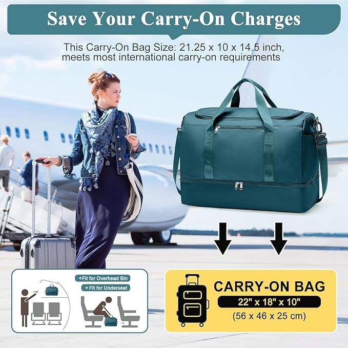 Extra Large Travel Duffle Bag,Carry on Overnight Weekend Bag with Shoes Compartment,Weekender Bags for Women for Travel Business Trips Sport Hospital