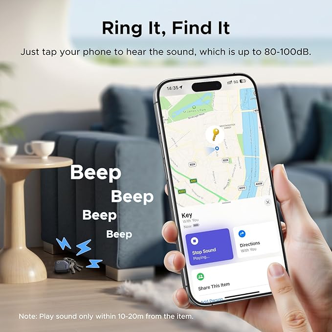 UGREEN FineTrack Air Tracker Tags (iOS Only) 4 Pack, 2-Year Replaceable Battery Bluetooth Tracker Compatible with Apple Find My, Item Finder Smart Tag for Keys, Luggage - [Apple Find My Certified]