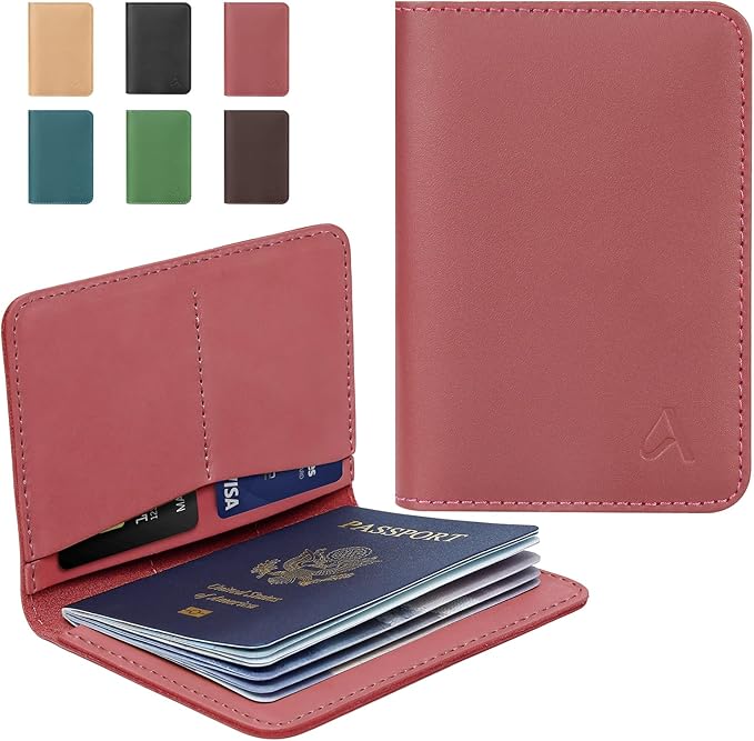 ALLIVE Passport Holder for Travel, Genuine Leather Passport Holder Women Men,Passport Cover,Travel Wallet Must Haves Airport Essentials Travel Gifts Pink