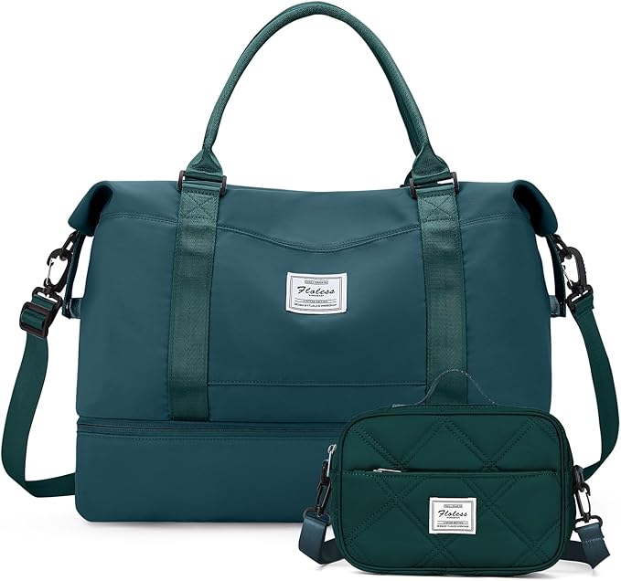 Weekender Bags for Women,Personal Item Travel Bag with Shoes Compartment,Overnight Travel Duffel Bag with Quilted Toiletry Bag,Peacock Blue