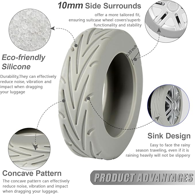 Upgrade Luggage Wheel Covers, 8pcs Suitcases Wheel Protector,Wear-Resistant, Anti-Noise, Silicone Protectors For 2-2.4"Luggage Spinner,Accessories for Travel (Gray)