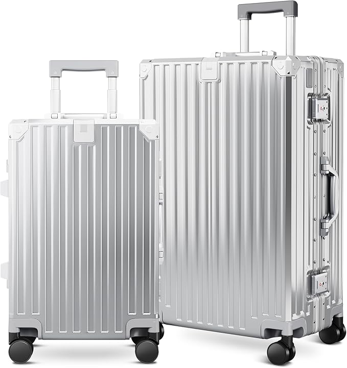 ALPHA CAMP 2 Piece Luggage Sets With Dual Layer Aluminum Frame, TSA Locks, 3-Layer PC 20" Carry-on 24" Checked Hardside Zipperless Suitcase Sets, Type-C USB Charging Port, Cup Holder