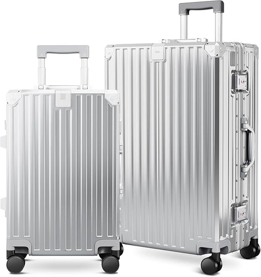 ALPHA CAMP 2 Piece Luggage Sets With Dual Layer Aluminum Frame, TSA Locks, 3-Layer PC 20" Carry-on 24" Checked Hardside Zipperless Suitcase Sets, Type-C USB Charging Port, Cup Holder
