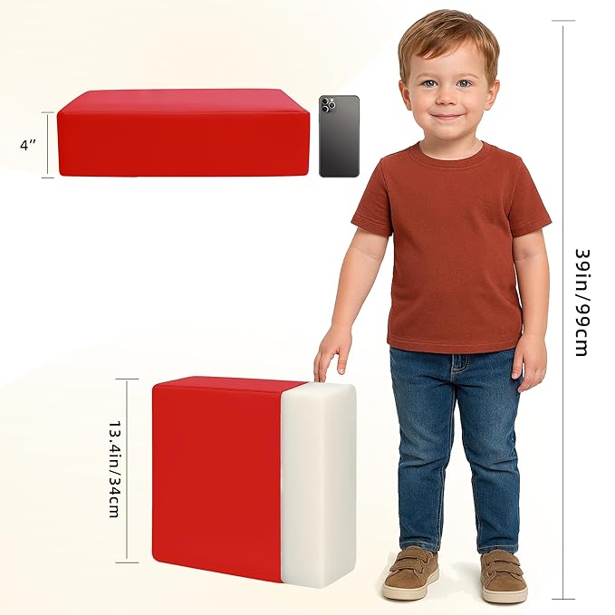 Toddler Booster Seat Dining Table Kitchen Chair, Waterproof Anti-Scratch PU Cushion, Non-Slip Bottom, Adjustable Buckle Straps, Easy Clean Portable Seat Cushion (Red)