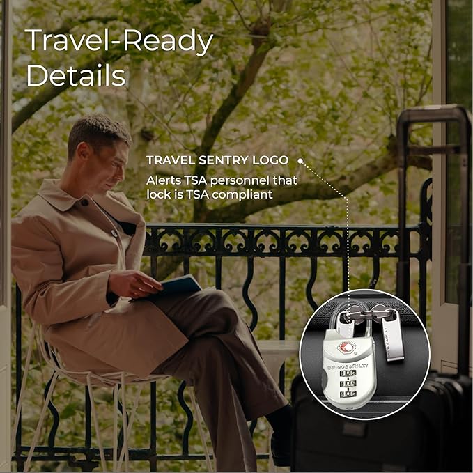 Briggs & Riley TSA Approved Cable Lock for Luggage & Suitcases - Travel Lock, 3 Digit Combination, Flexible Cable for Zippered Bags - Luggage Accessories, Olive