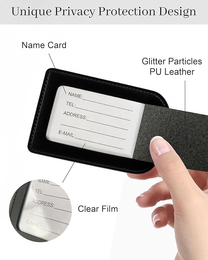 Luggage Tags for Suitcases, PU Leather Travel Tags for Luggage.(Black)