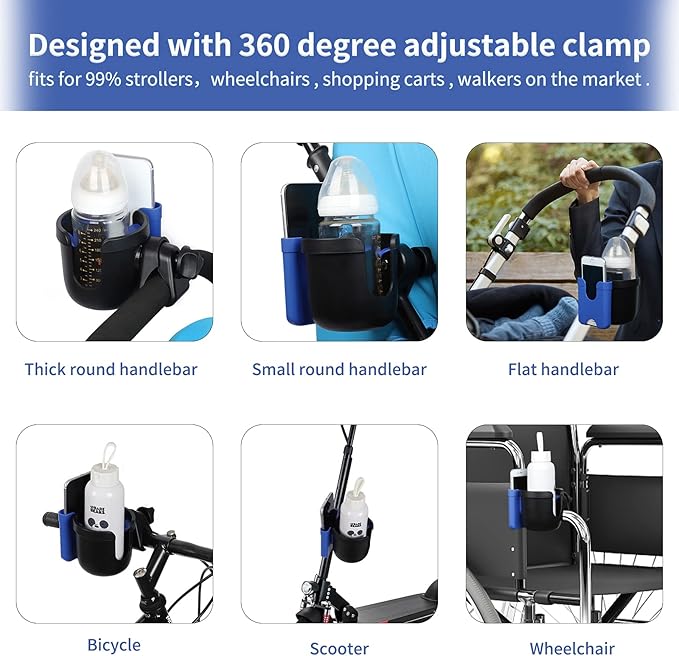 Accmor Stroller Cup Holder with Phone Holder, Bike Cup Holder, Universal Cup Holder for Uppababy Nuna Doona Strollers, 2-in-1 Cup Phone Holder for Stroller Bike Wheelchair Walker Accessory