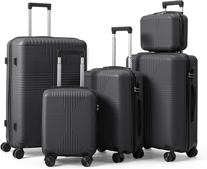 Karl home Luggage Sets 5 Piece, PP Hard Case Suitcase Set with Built-in Lock Spinner Wheels, Lightweight Durable Carry on Luggage for Business Travel - Dark Grey (12/16/20/24/28")