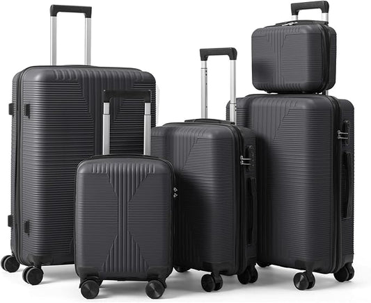 Karl home Luggage Sets 5 Piece, PP Hard Case Suitcase Set with Built-in Lock Spinner Wheels, Lightweight Durable Carry on Luggage for Business Travel - Dark Grey (12/16/20/24/28")