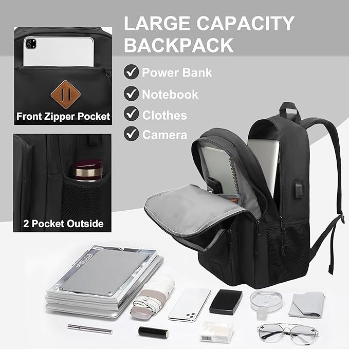 KEOFID Lightweight Travel backpack for Men and Women, Laptop Backpack for Work, Large Bag for College, Water Resistent(Black with Yellow)