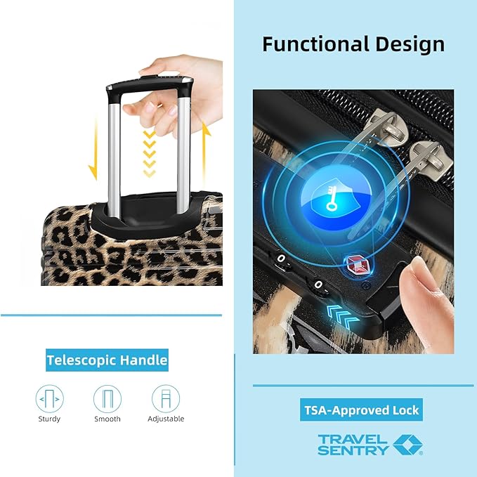 LARVENDER Luggage Sets 6 Piece, Expandable Luggage Hardside PC+ABS Leopard Suitcase Sets with Spinner Wheels TSA Lock, Lightweight Rolling Suitcase for Men and Women, Cheetah Print