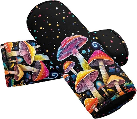 BIGCARJOB Fantastic Mushroom Luggage Handle Wraps Set for Suitcase,2 Pcs Mushroom Print Suitcase Tags Identifiers Travel Bags Identifiers Marker Suitcase Handle Sleeve Cover