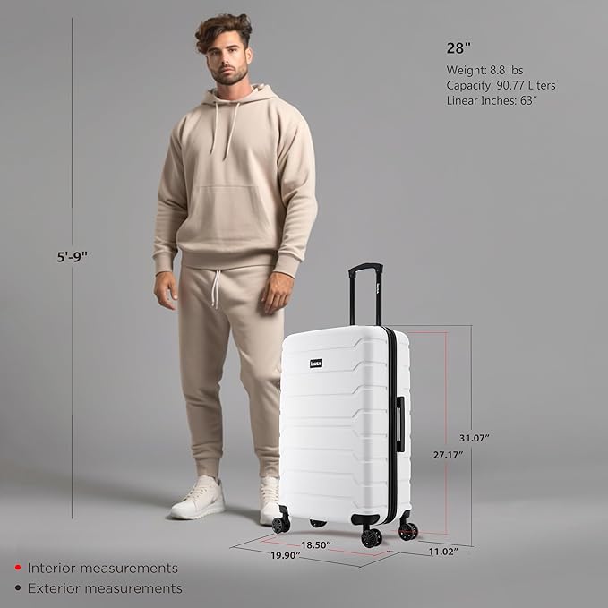 InUSA TREND Luggage with Spinner Wheels | Durable Lightweight Hardside Suitcase, Travel bag with Handle and Trolley, 28-Inch Large Checked luggage | White