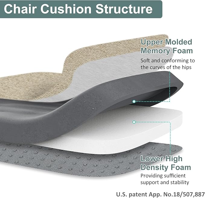 Shinnwa Dining Chair Cushions Set of 6, Patented Design Memory Foam Seat Cushions with Ties and Washable Cover, 6 Pack, 17" x 16" x 2", Natural Linen
