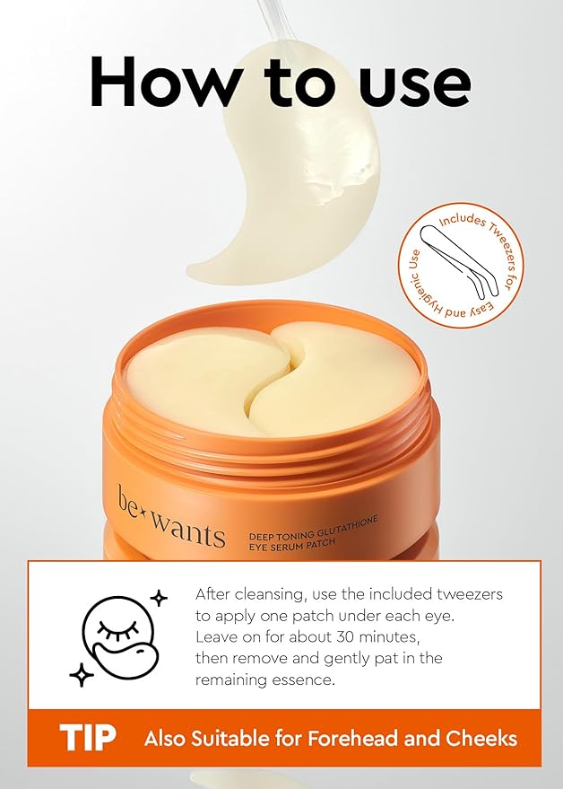 bewants Deep Toning Glutathione Eye Serum Patch | Korean Retinol and Caffeine Eye Patches | Advanced Glutathione Skincare Gel Patch | 60 Undereye Mask Patches